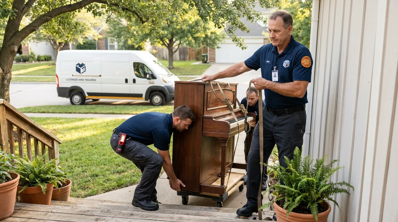 Licensed piano movers securing grand piano in Punxsutawney, PA