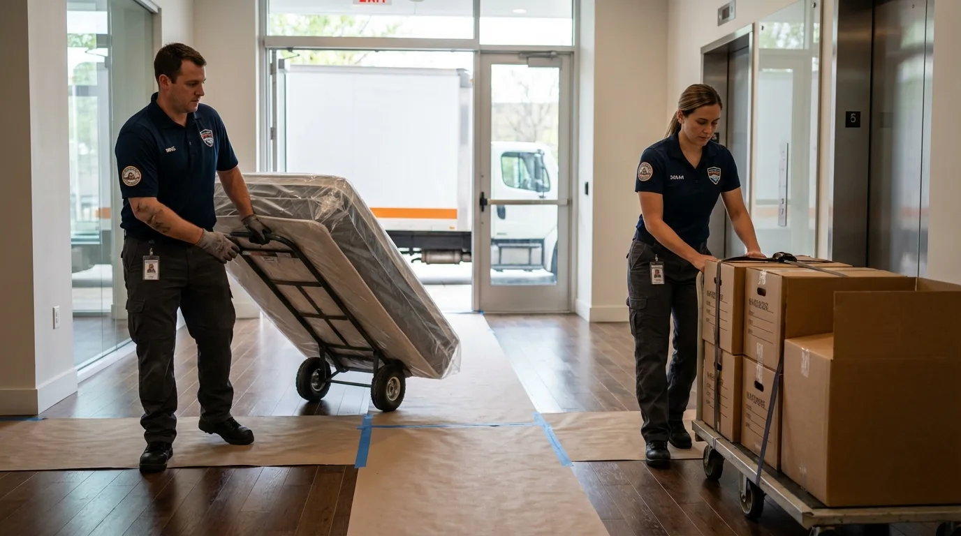 Professional apartment movers loading elevator in Punxsutawney, PA